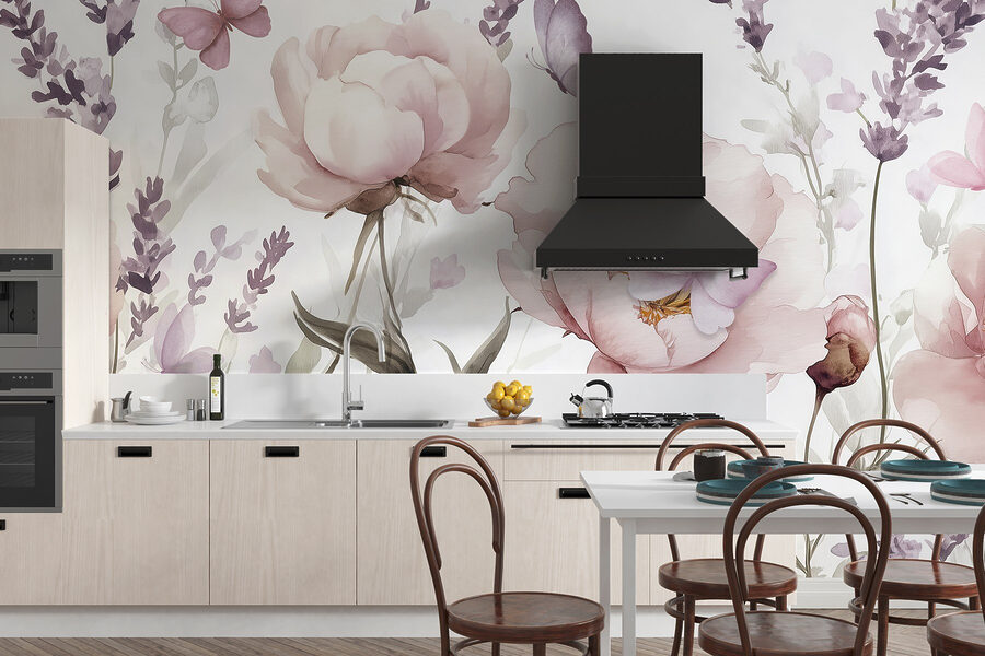 Pintura de flores y mariposas
