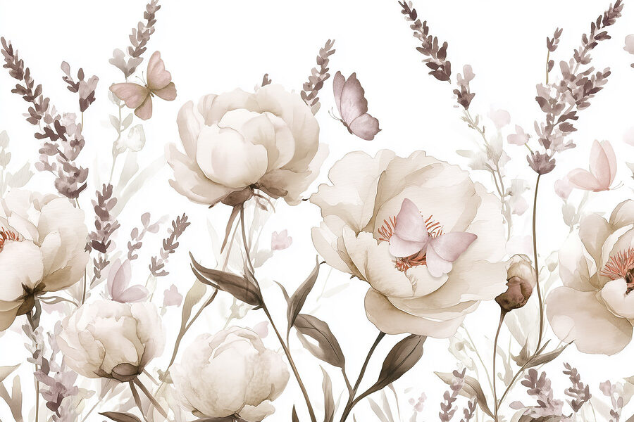 Pintura de flores y mariposas