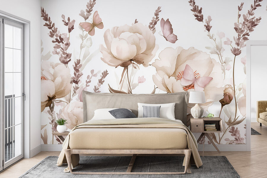 Pintura de flores y mariposas