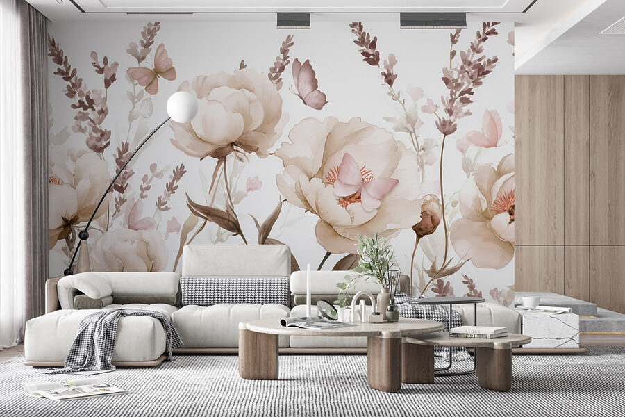 Pintura de flores y mariposas