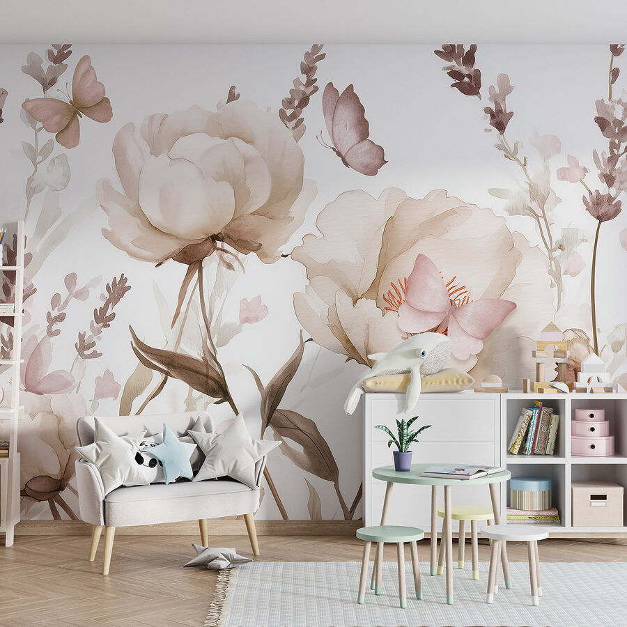 Pintura de flores y mariposas