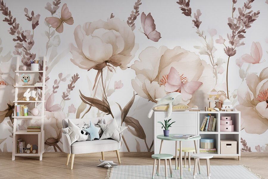 Pintura de flores y mariposas
