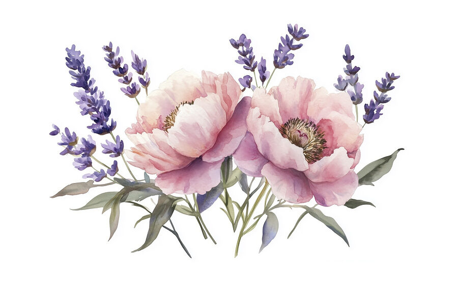 Acuarela de flores y hojas