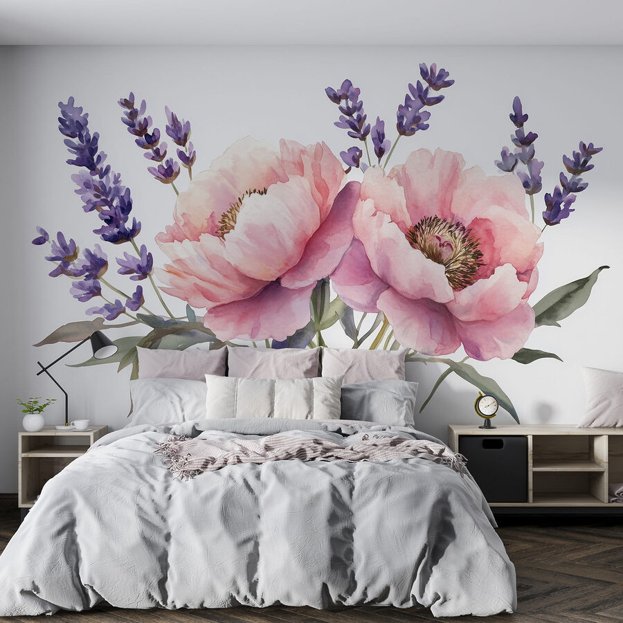 Acuarela de flores y hojas