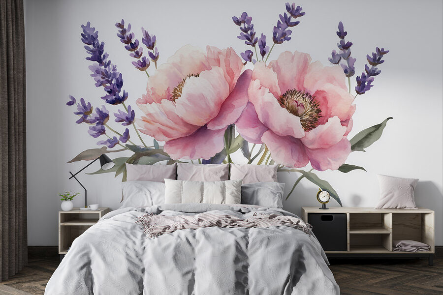 Acuarela de flores y hojas