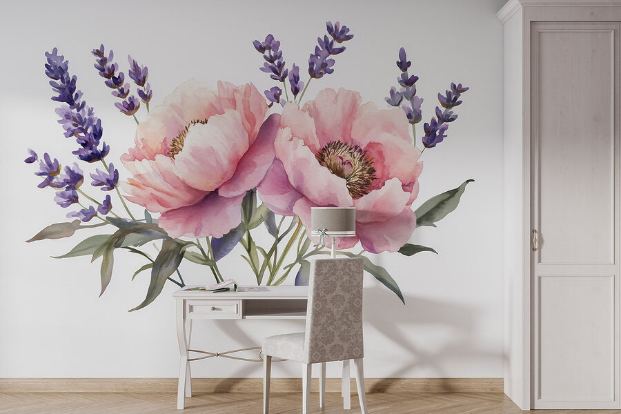 Acuarela de flores y hojas