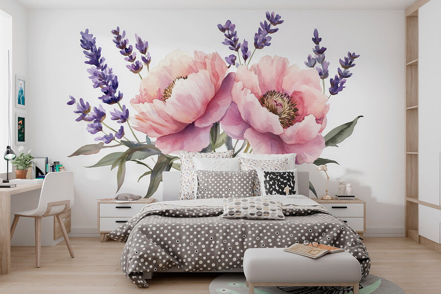 Acuarela de flores y hojas