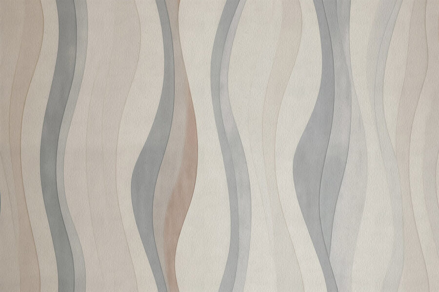 Papel pintado blanco y gris con líneas onduladas