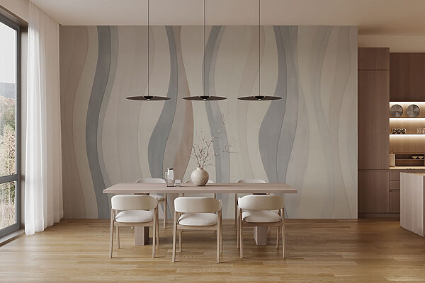 Papel pintado blanco y gris con líneas onduladas Papel pintado blanco y gris con líneas onduladas