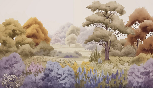 Landscape with trees and flowers Landscape with trees and flowers