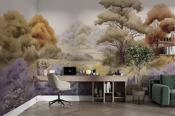 Landscape with trees and flowers Landscape with trees and flowers