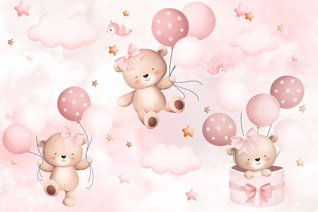 Grupo de ositos de peluche sosteniendo globos Grupo de ositos de peluche sosteniendo globos