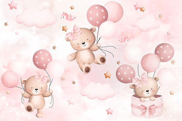 Grupo de ositos de peluche sosteniendo globos Grupo de ositos de peluche sosteniendo globos