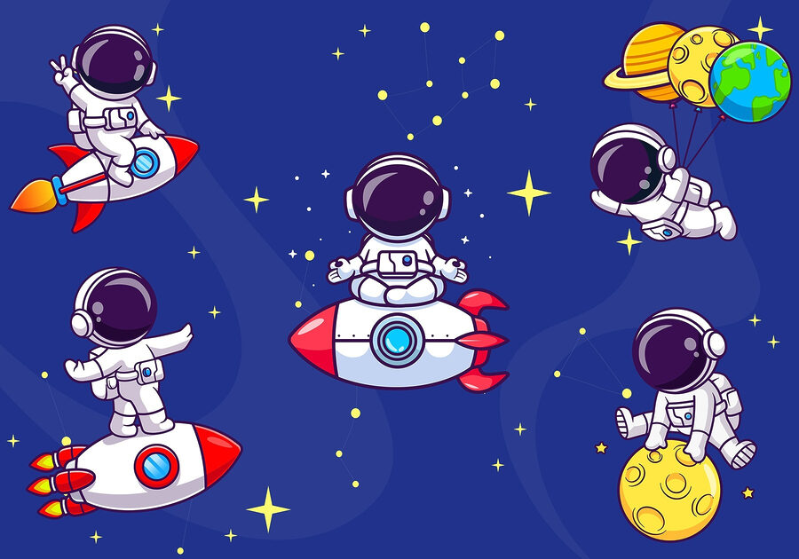 Astronauta de dibujos animados en el espacio