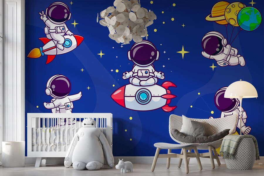 Astronauta de dibujos animados en el espacio