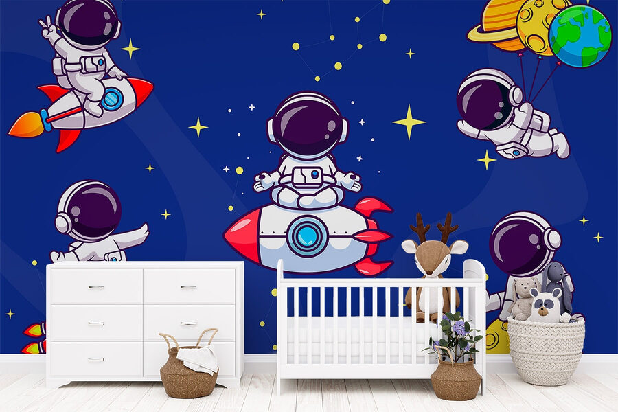 Astronauta de dibujos animados en el espacio