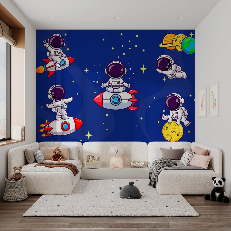 Astronauta de dibujos animados en el espacio