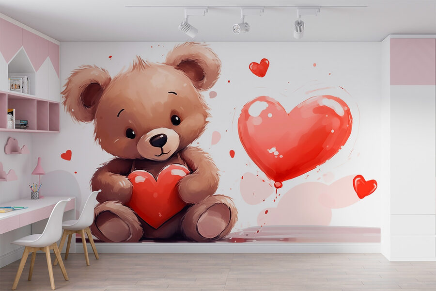 Osito de peluche con un corazón en la mano