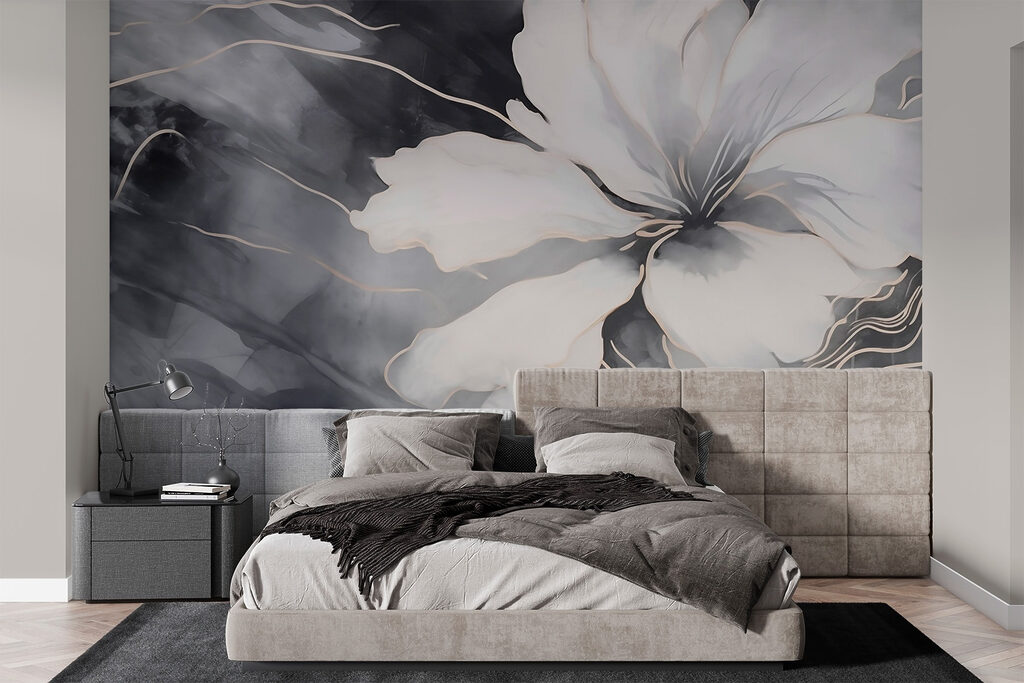 White flower on a black and white background White flower on a black and white background