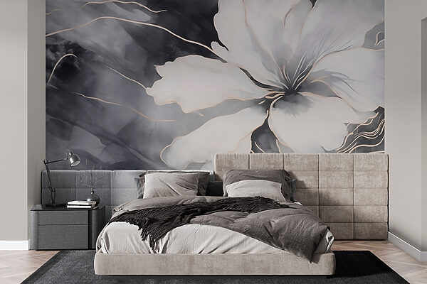 Fotomurales Fotomurales Flor blanca sobre fondo blanco y negro (SKU: w03684)