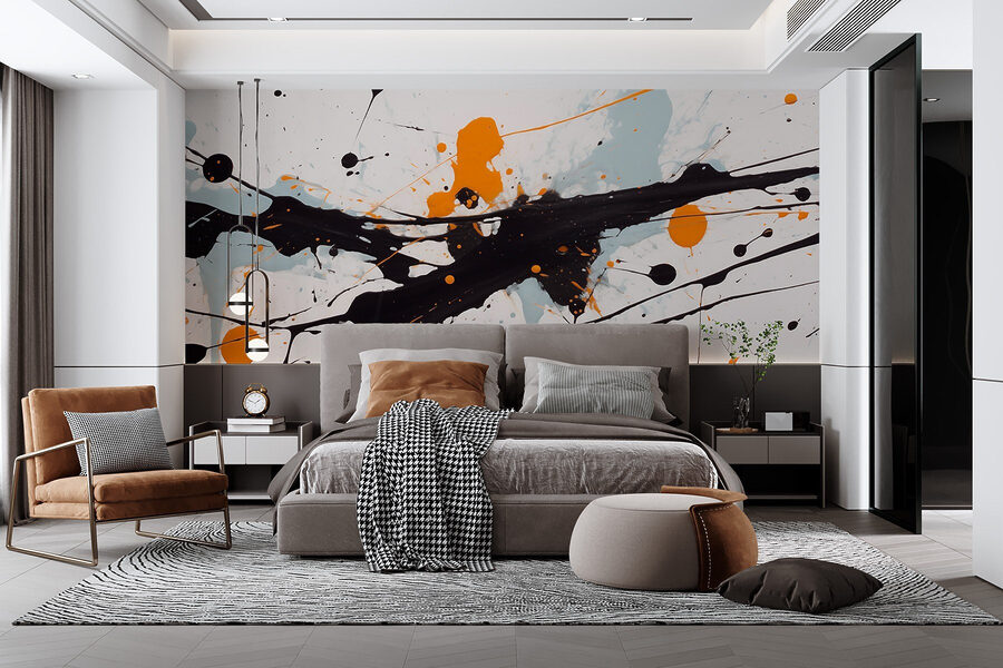 Salpicaduras de pintura negra y naranja