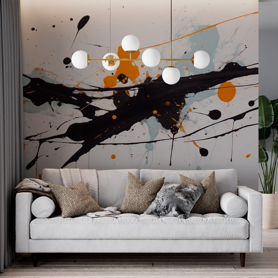 Salpicaduras de pintura negra y naranja