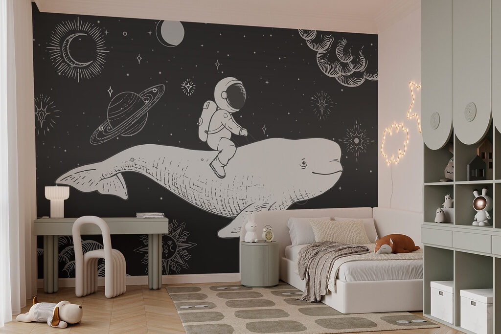 Drawing of a person riding a whale