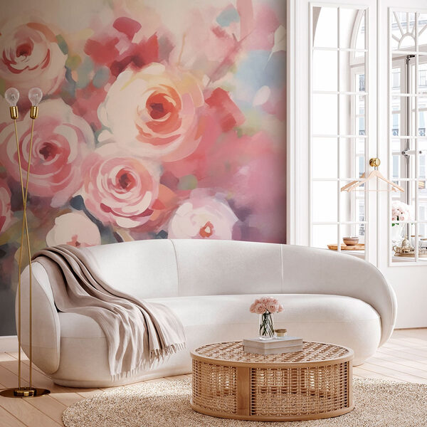 Painting of flowers on a white surface