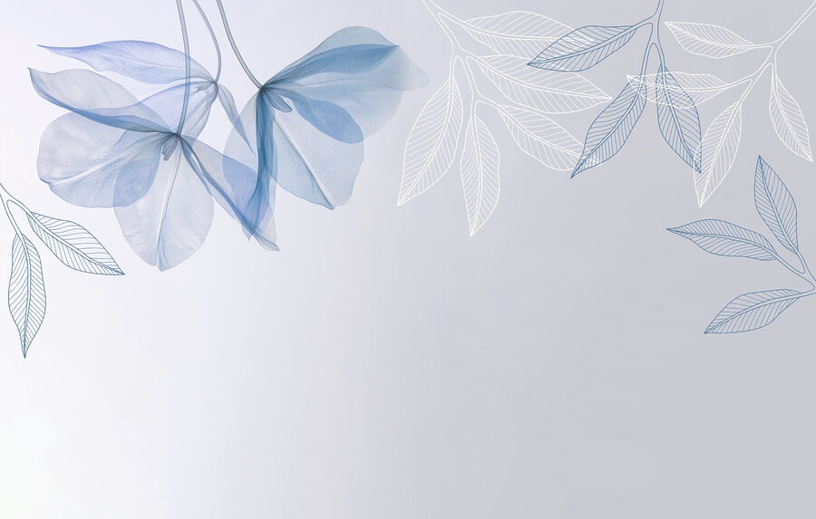Hojas azules y blancas