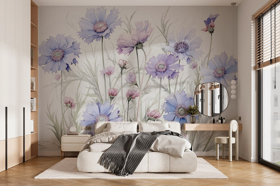 Fotomurales Pintura de flores sobre fondo blanco