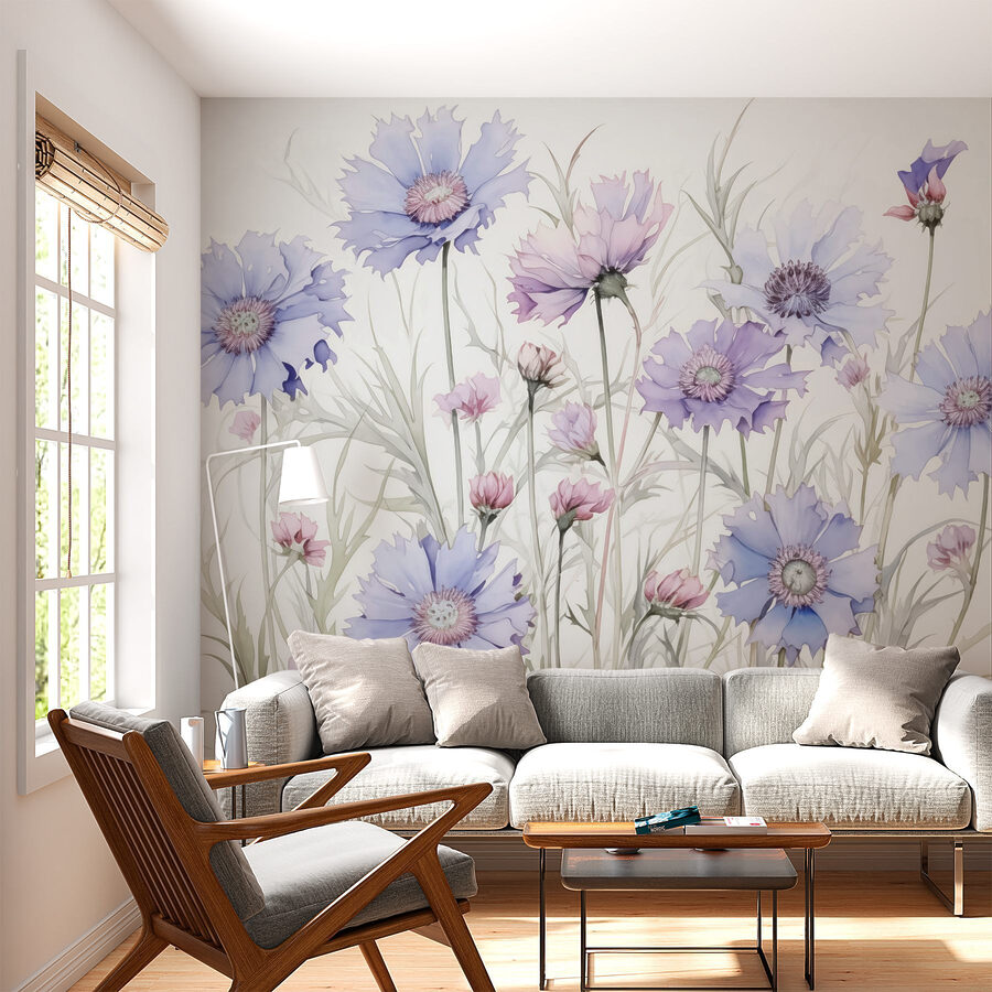 Fotomurales Pintura de flores sobre fondo blanco - Imagen 2