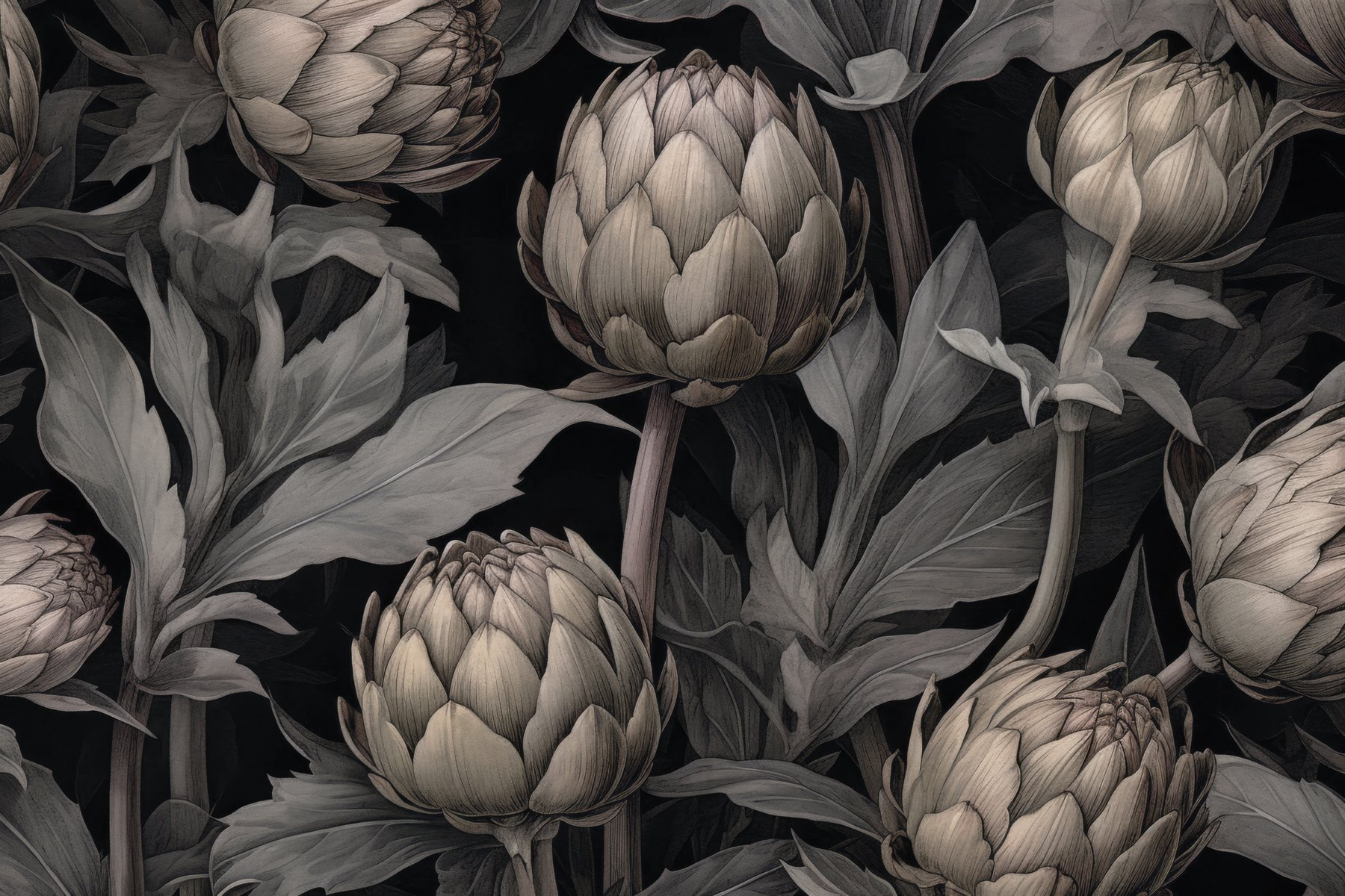 Artichokes and leaves on a black background Artichokes and leaves on a black background