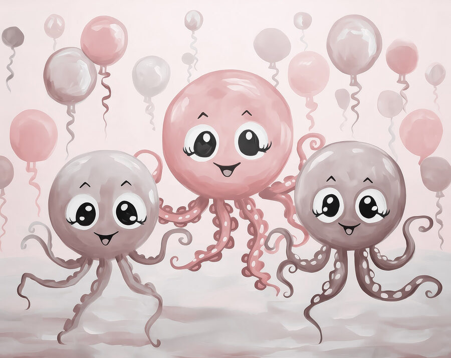 Grupo de pulpos con globos