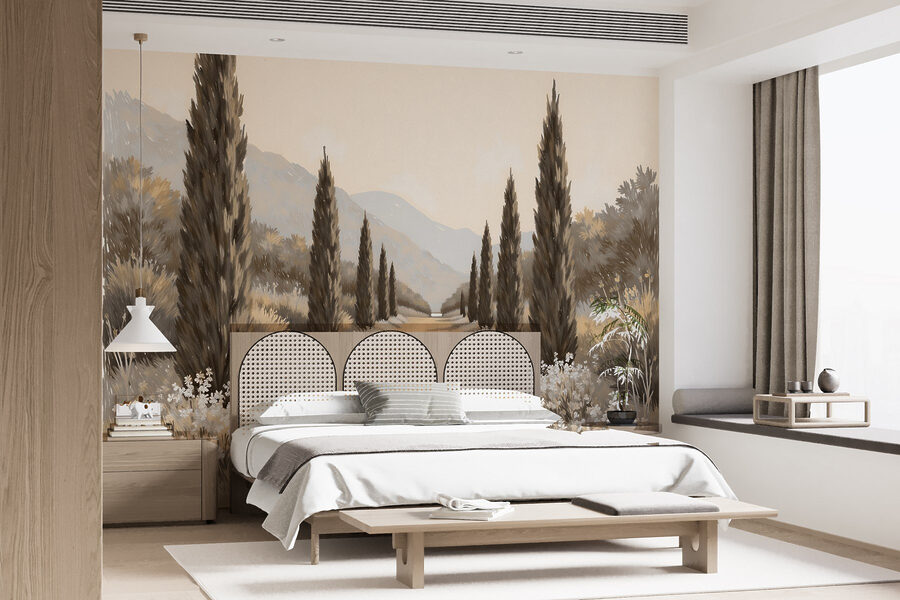Paisaje con árboles y flores