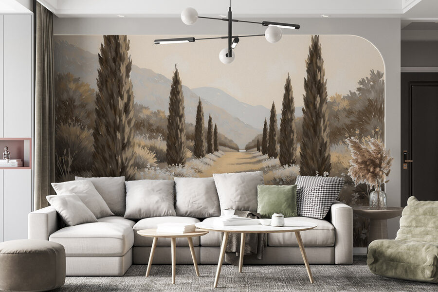 Paisaje con árboles y flores