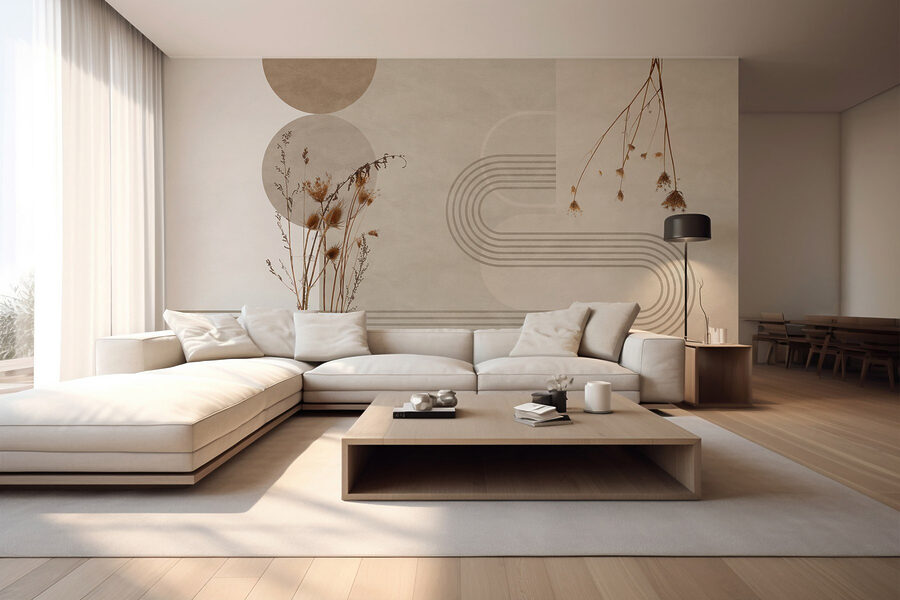 Fondo marrón y blanco con círculos marrones y blancos y plantas Fondo marrón y blanco con círculos marrones y blancos y plantas