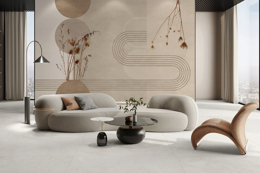 Fondo marrón y blanco con círculos marrones y blancos y plantas Fondo marrón y blanco con círculos marrones y blancos y plantas