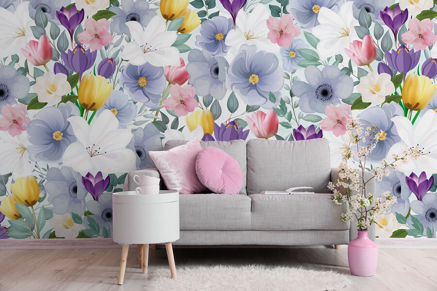 Grupo de flores con hojas