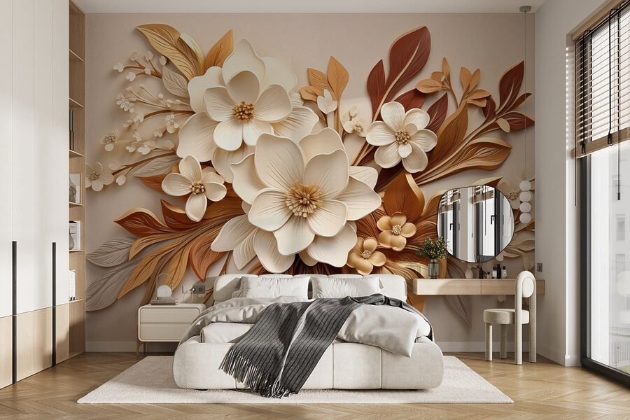 Grupo de flores blancas y marrones
