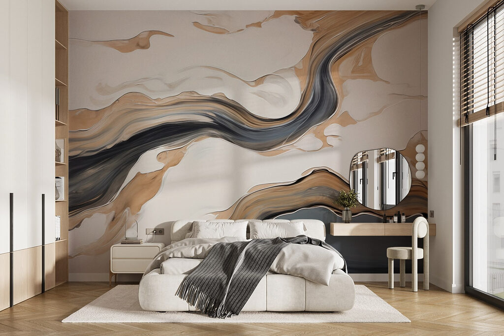 White and black swirls on a white surface