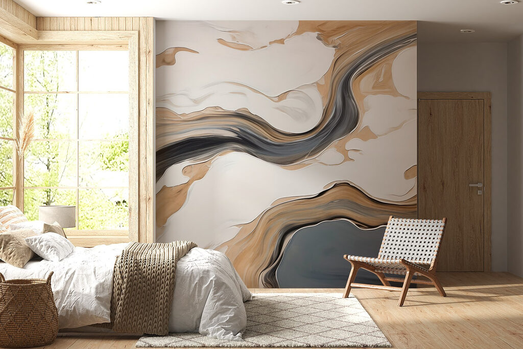 White and black swirls on a white surface