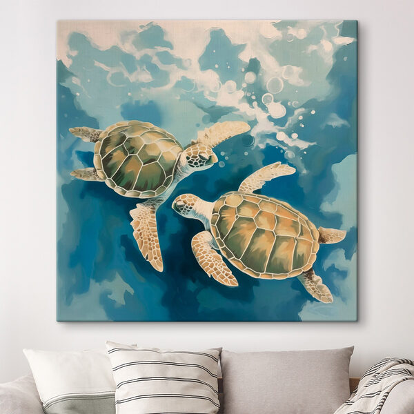 Cuadros Un par de tortugas nadando en el agua