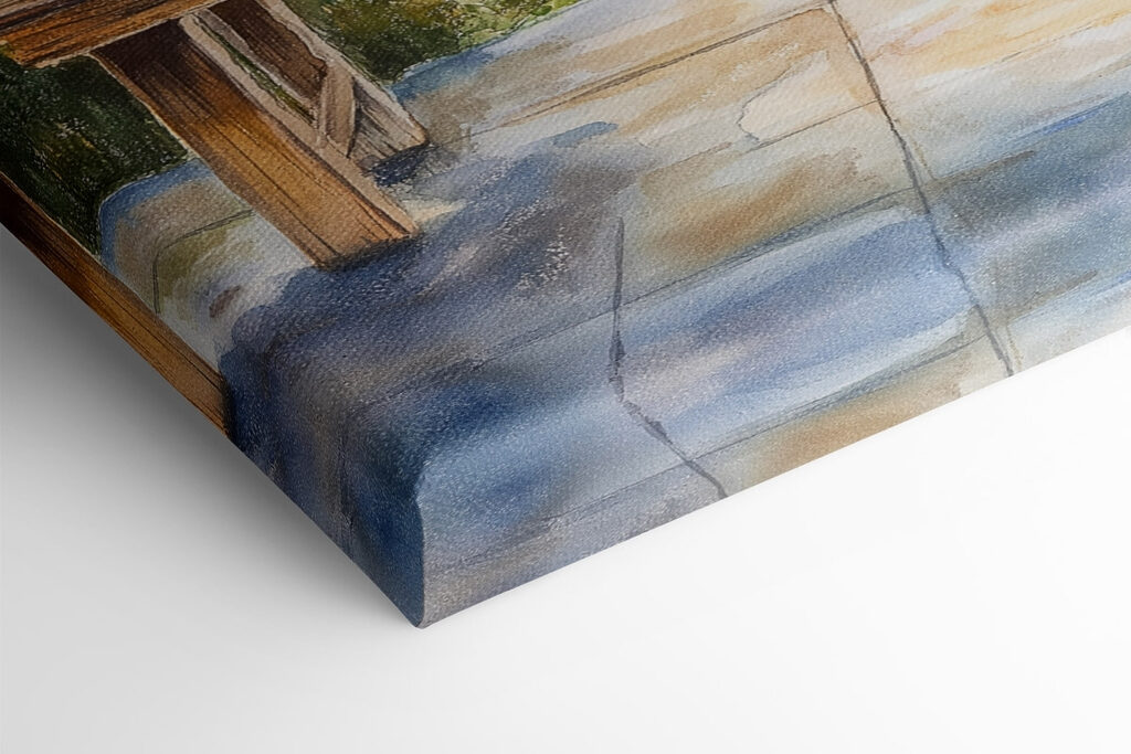 Watercolor painting of a table with potted plants on it Watercolor painting of a table with potted plants on it