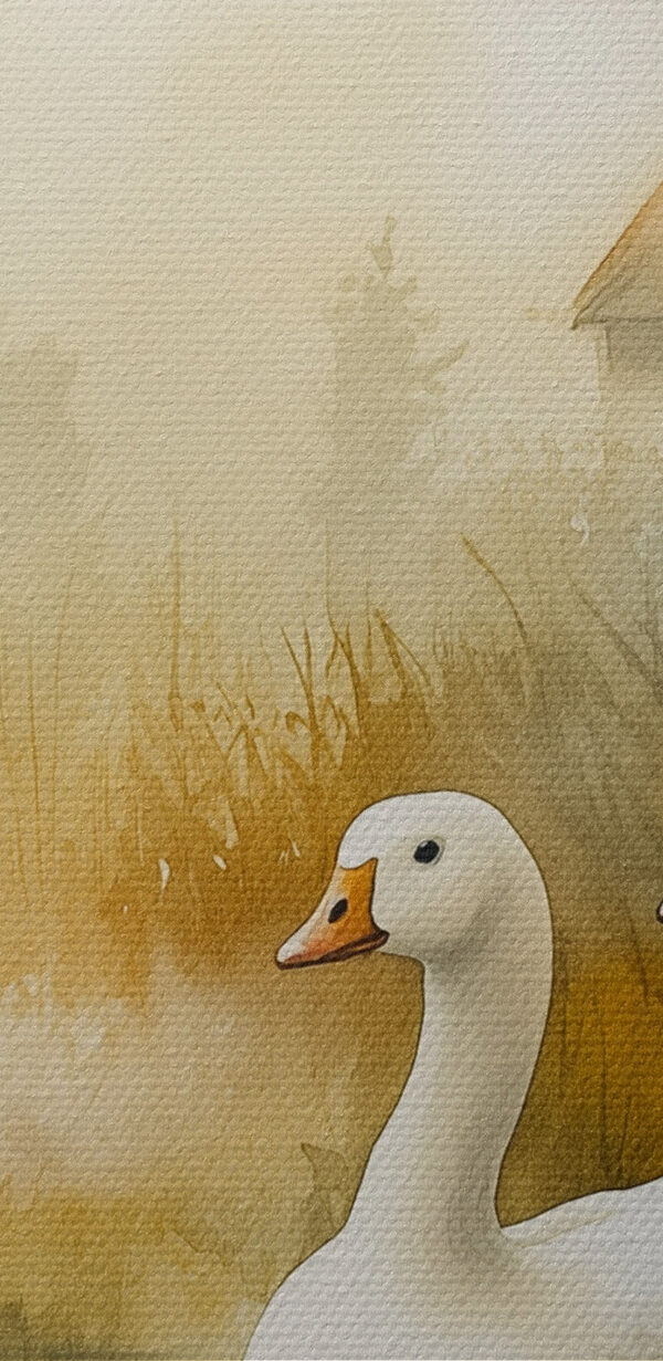 Watercolor painting of geese in a pond Watercolor painting of geese in a pond