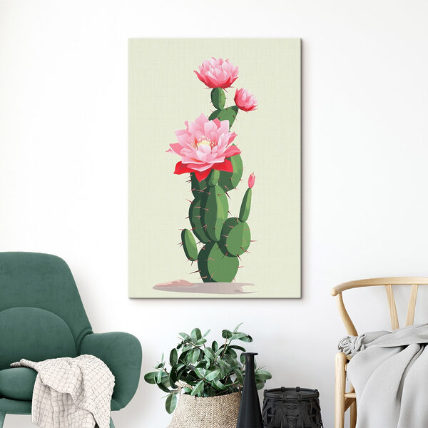 Cuadros Cactus con flores rosas