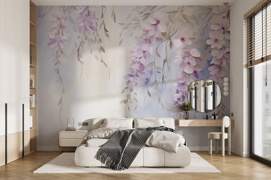 Pintura de flores en una rama
