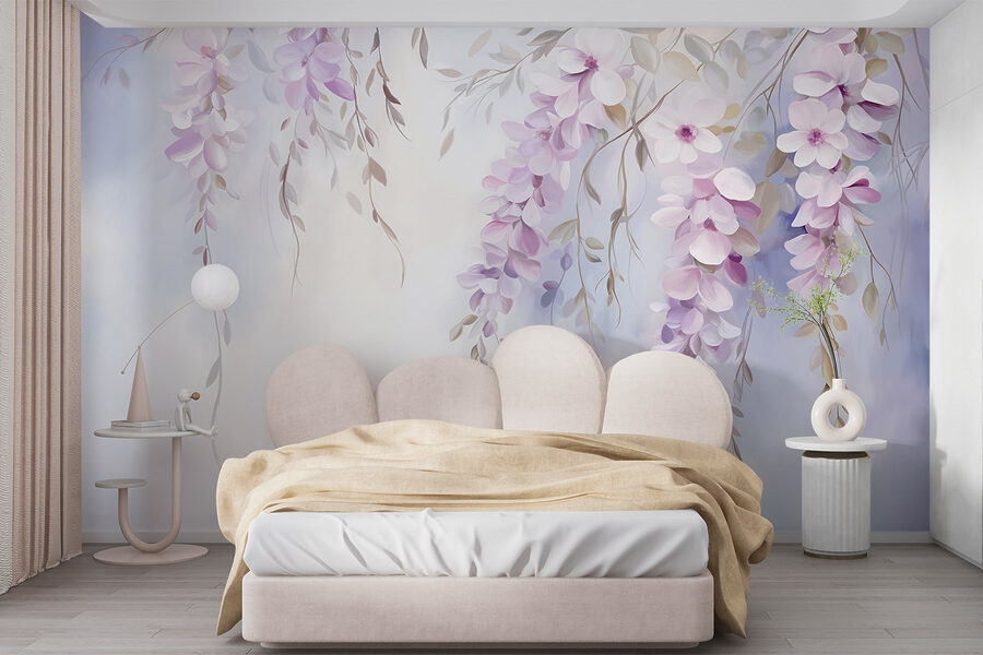 Pintura de flores en una rama