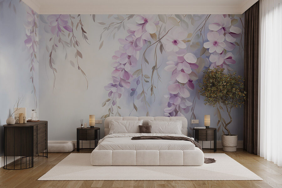 Pintura de flores en una rama