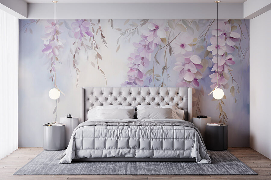 Pintura de flores en una rama
