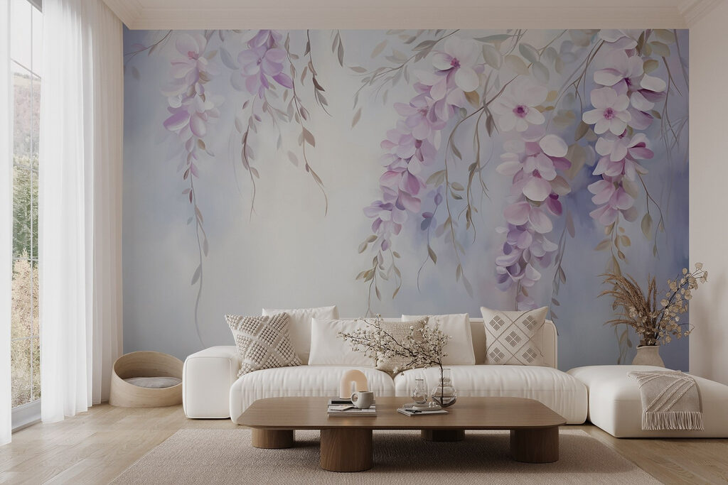 Painting of flowers on a branch